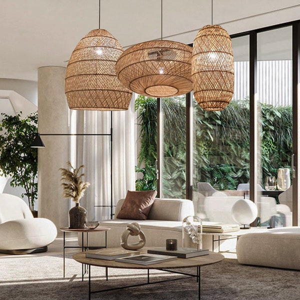 Wicker Rattan Pendant Light Rattan Light Fixture, Woven Rattan Lampshade, Rattan Lamp, Rattan Chandelier, Bamboo Lampshade,Bamboo Light Boho