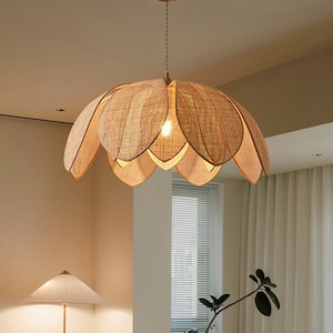 Woven Rattan Lampshade Rattan Pendant Light, Rattan Light Fixture, Restaurant Lights Home Decor, Dining Room Kitchen Light, Bamboo Lampshade