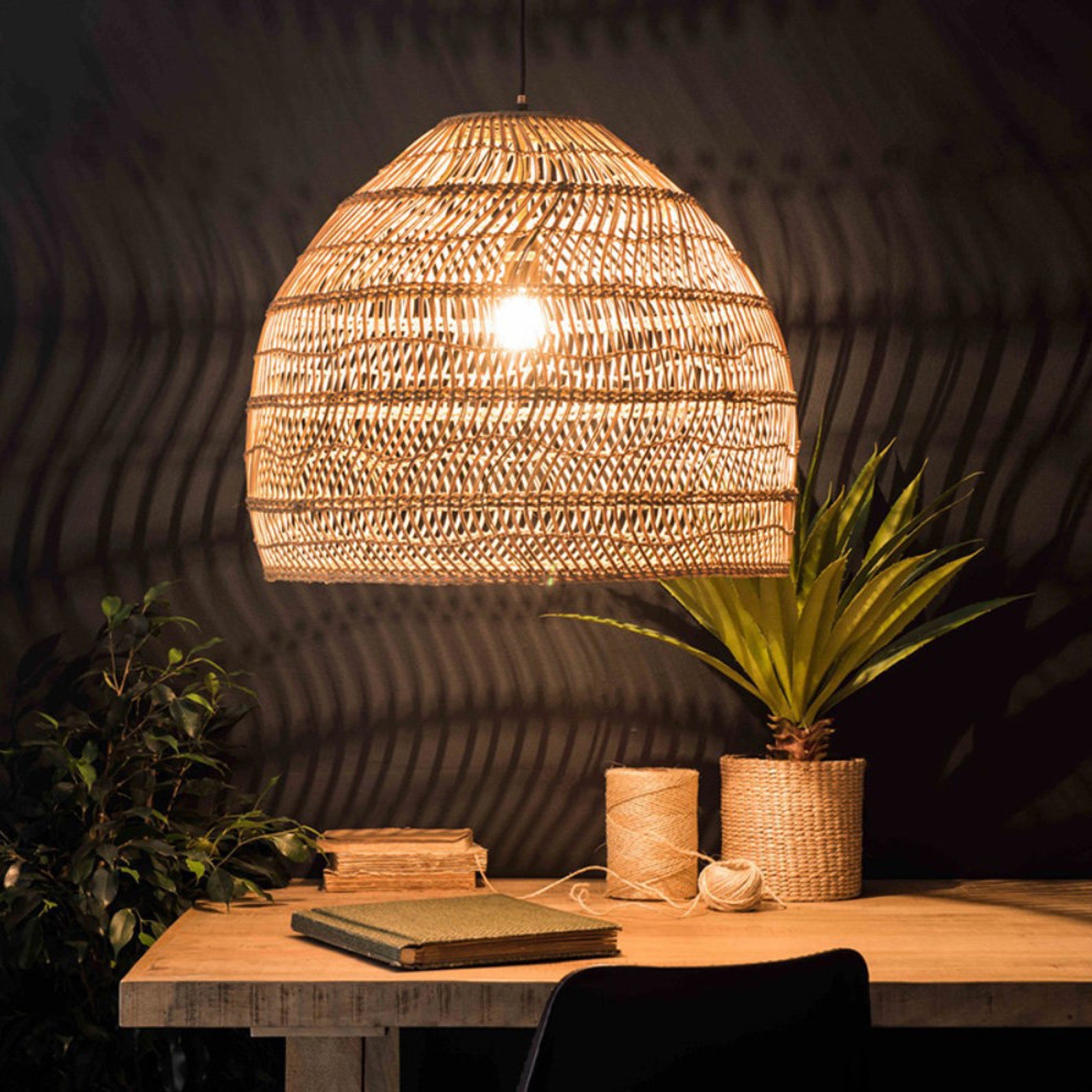Wicker Rattan Pendant Light Rattan Light Fixture Woven Rattan Etsy