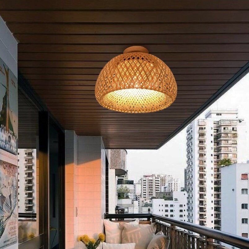 Rattan semi on sale flush light