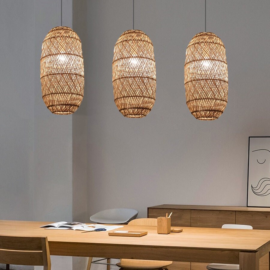 Wicker Rattan Pendant Light Rattan Light Fixture Woven Rattan Etsy Canada