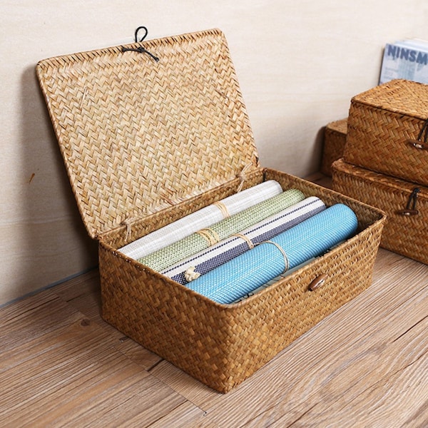 Wicker Basket With Lid Etsy