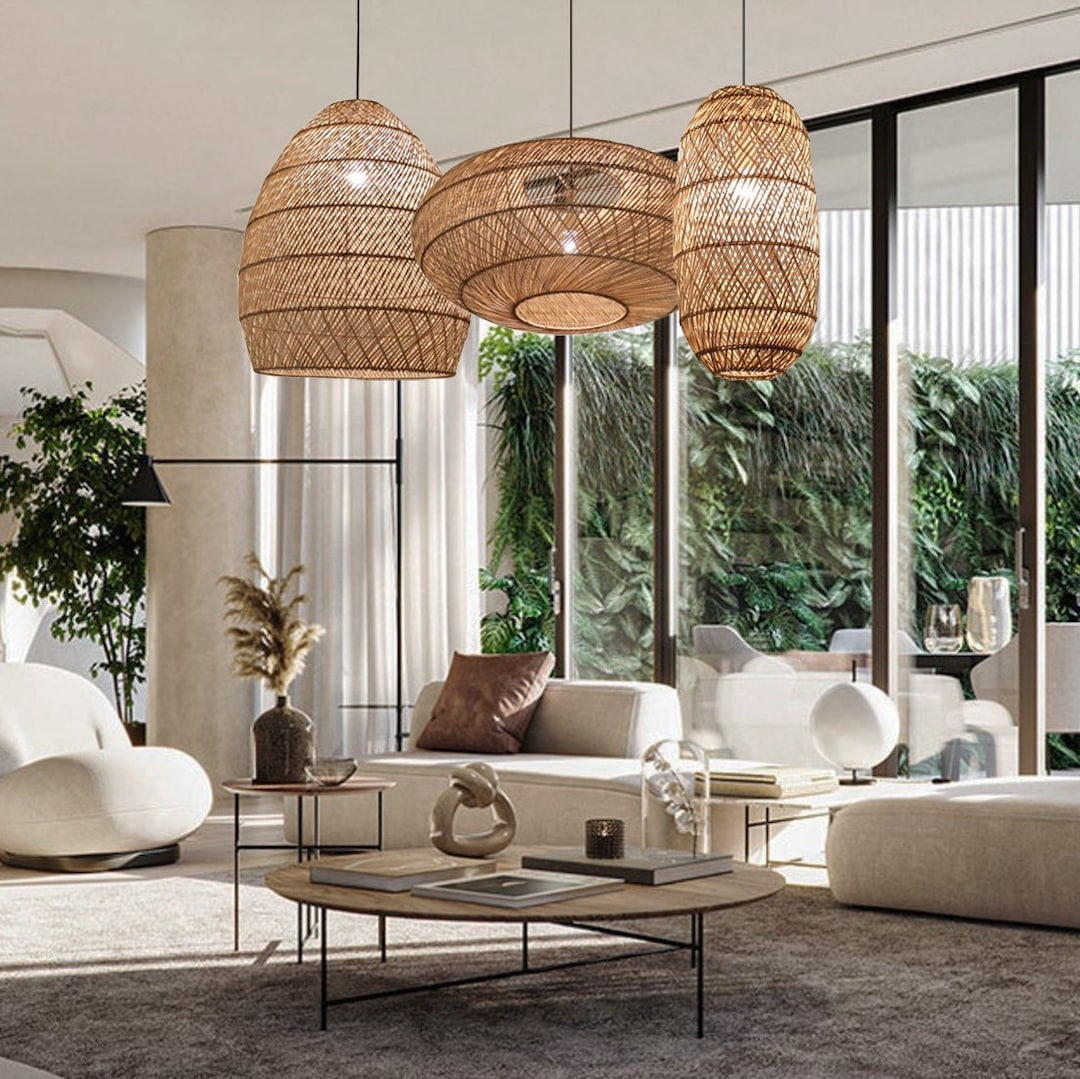 Wicker Rattan Pendant Light Rattan Light Fixture, Woven Rattan ...