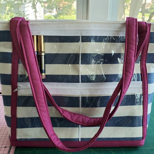 Display tote bag with clear pockets, direct sales advertise lipsense biz, product bag with zippered pockets, showcase product bag, handmade