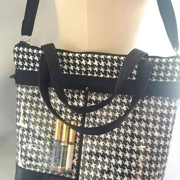 Display tote bag with clear pockets, direct sales consultant bag advertise lipsense bag, crossbody bag with adjustable strap, leather bag