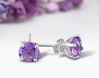 Amethyst Stud Earrings ·  Sterling Silver · February Birthstone · Purple Studs · Jewelry Gift for Her · Genuine Gemstone · Bridesmaid ·