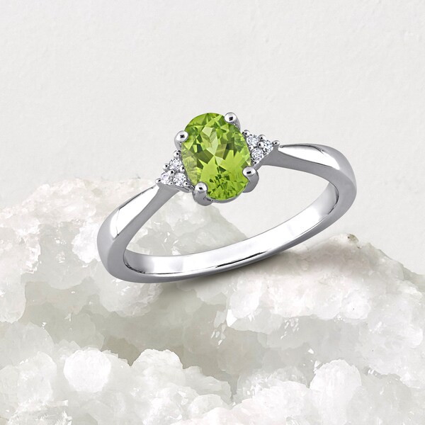 Peridot and Diamond Ring in Sterling Silver · August Birthstone · Fashion Gemstone Ring · For Women · Stackable · Gift For Her · Dainty Gem