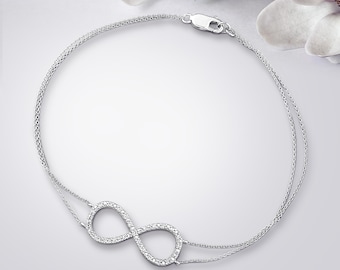 Infinity Diamond Bracelet · 10K White Gold · Friendship · Eternity · Love · Mom · Daughter · Dainty · Delicate · Valentine's · Romantic gift