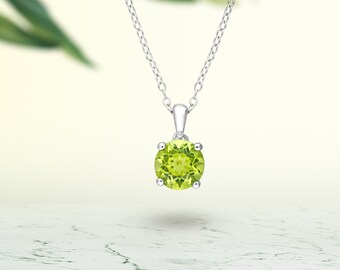 Peridot Pendant · 18" Sterling Silver Chain · August Birthstone · Layering Necklace · Genuine Gemstone Necklace · Dainty Jewelry for Women