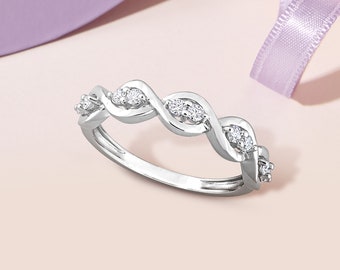 Moissanite Fashion Ring in Sterling Silver · Anniversary Ring · Stackable · Gift For Her · Twisted · Braided · Ring For Women · Promise Ring