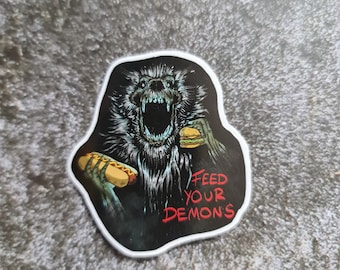 Spooky Skulls Demon Hotdog Burger Sticker 5cm Halloween Goth Decor stationery wolf werewolf lycanthrope funny
