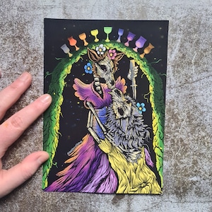 Ten of Cups Tarot Original Art Print A5 Halloween Spooky Goth Decor Wolf