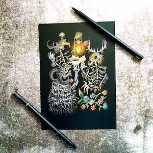 Three of Cups Tarot Art Print A5 Halloween Spooky Goth Decor