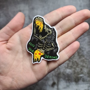 Adesivo spettrale teschi demone pizza lupo 5 cm Halloween Goth Decor cancelleria lupo mannaro regalo spuntino divertente