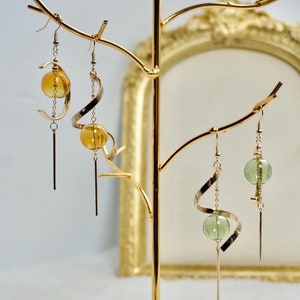 Long Asymmetric Glass Bead Earrings, Unique Handmade Clear Glass Ball Drop Earrings, Sphere bubble earrings, Statement bubble Earrings, 51