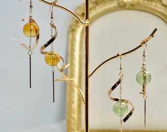 Long Asymmetric Glass Bead Earrings, Unique Handmade Clear Glass Ball Drop Earrings, Sphere bubble earrings, Statement bubble Earrings, 51