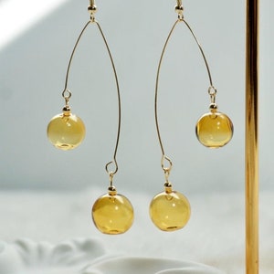 Long Dangle Glass Ball Earrings, Glass Bubble Bead Earrings, Statement Glass Ball Drop Earrings, Unique Clear Glass Ball Earrings, Fun gift