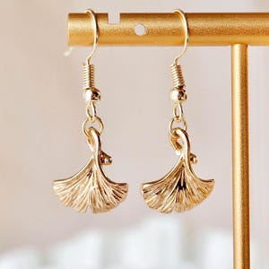 Ginkgo Leaf Dangle Earrings, Gold Ginkgo Biloba Leaf Drop Earrings, Minimalist Ginkgo Earring, Ginkgo Dangle Earrings, Gold Leaf Earring, 54