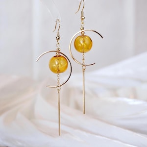 Unique Long Handmade Clear Glass Ball Drop Earrings, Sphere bubble Dangle Earrings, Statement Hand Blown Glass ball Earrings, Gift for Her
