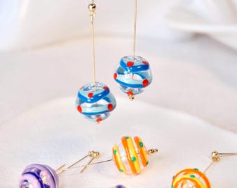 Hand Painted Glass Ball Earrings, Colorful Glass Bubble Dangle Drop Earring, Minimalist Summer Vibe Earrings, Glass Jewelry, Gift for Her