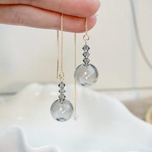 Minimalist Bubble Earrings, Hand-blown Glass Earring, Glass Ball Dangle Long Earrings, Unique Clear Glass Ball Earrings, Hollow Glass Ball53