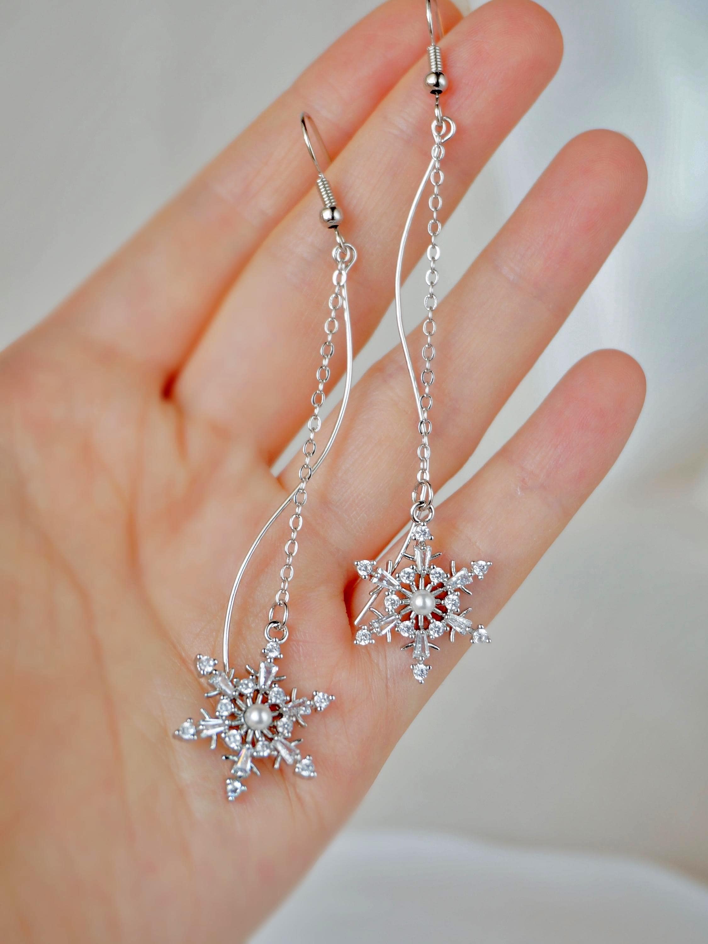 Weihnachts-Ohrringe – Schneeflocke Anhänger, Acryl, Niedliches Design Für Festliche Parties & Geschenke