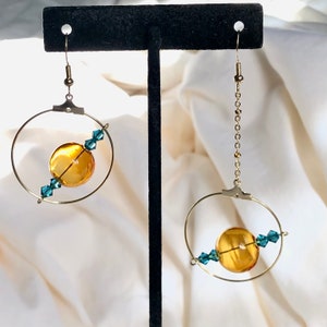 Bubble Dangle Earrings, Asymmetric Glass Bead Earrings, Color block Sphere bubble earrings, Hollow glass bubble, Color Blocking Earrings 7