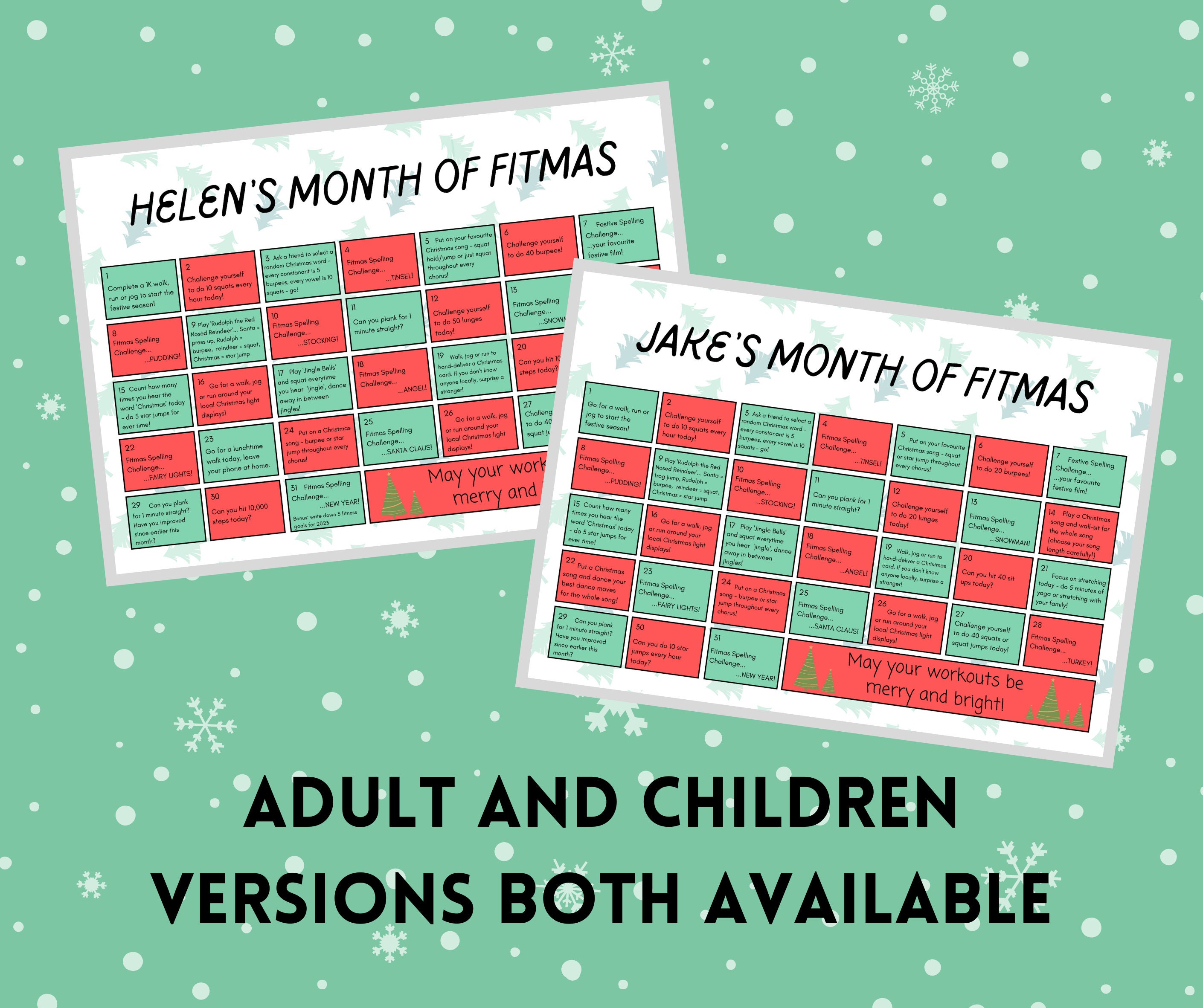 Fitness Advent Calendar Bundle Printable Calendar Etsy