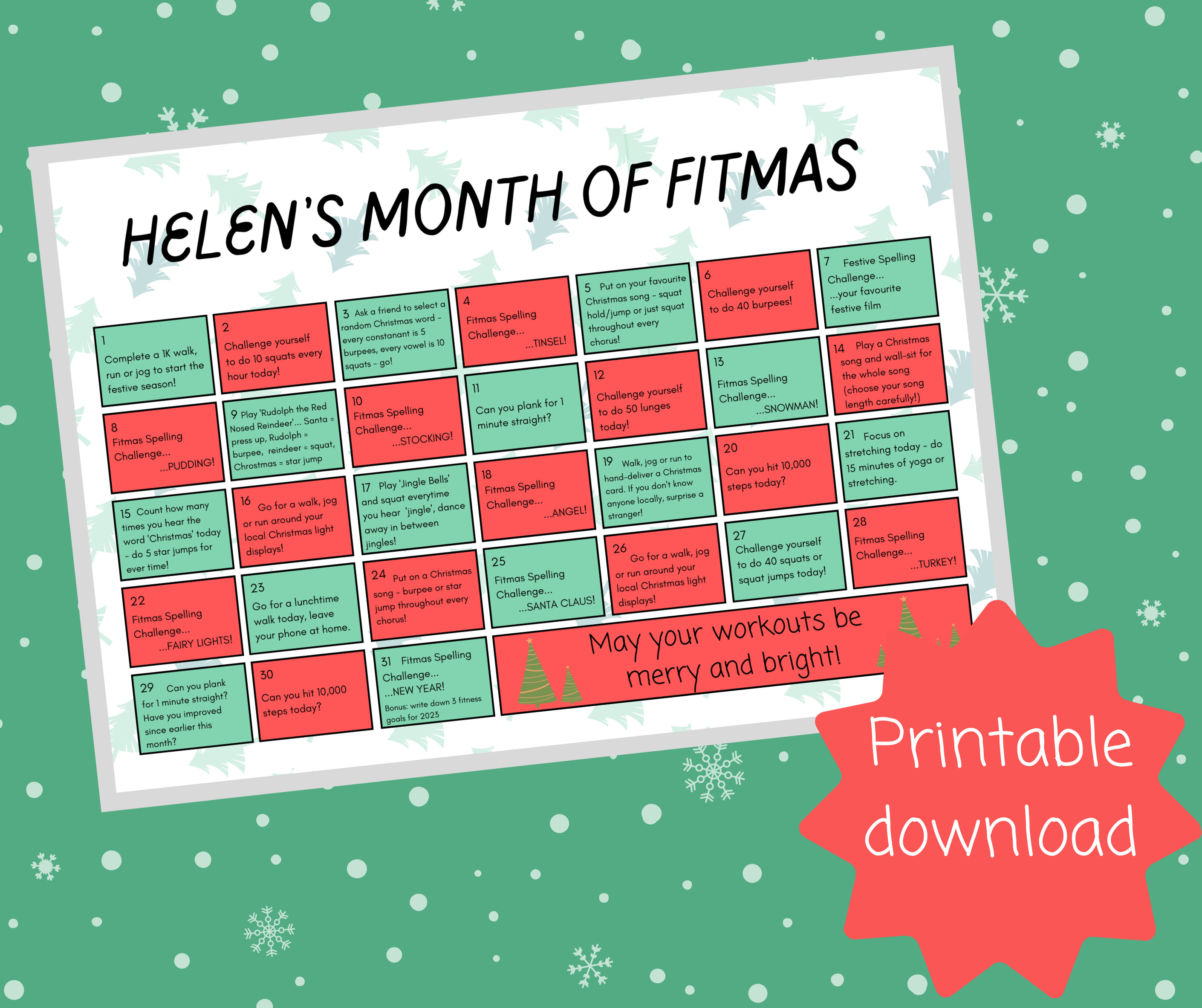 Fitness Advent Calendar Bundle Printable Calendar Etsy