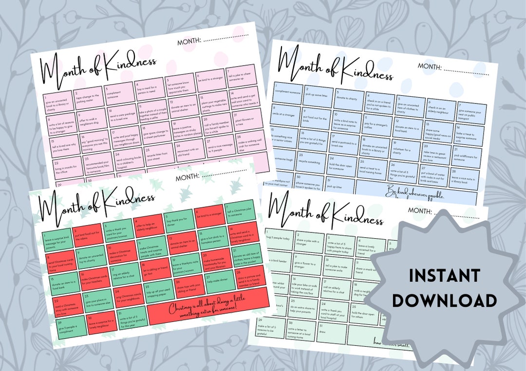 Printable Kindness Calendar Bundle Act of Kindness, Monthly Calendar ...