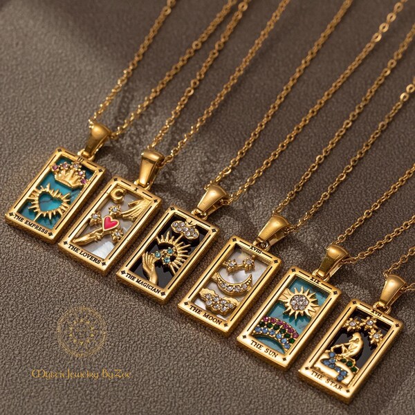 Tarot card necklace, new range!, spirituality, zodiac, pendants. 18k gold necklace.