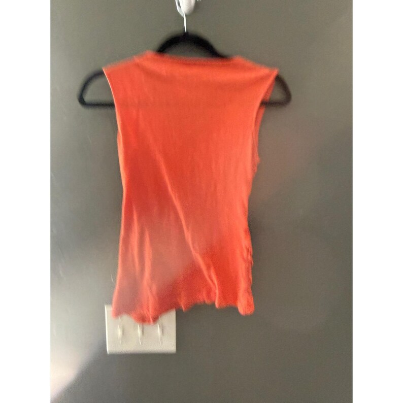 Deletta Anthropologie Y2k Orange Ruched V-Neck Cotton Slub Tank Top Small afbeelding 8