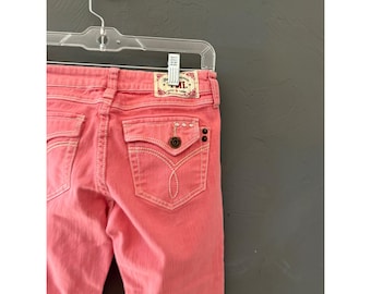 YMI Jeans USA Women Y2k 1 Coral Pink Low Rise Bootcut Rhinestone Pocket Pants