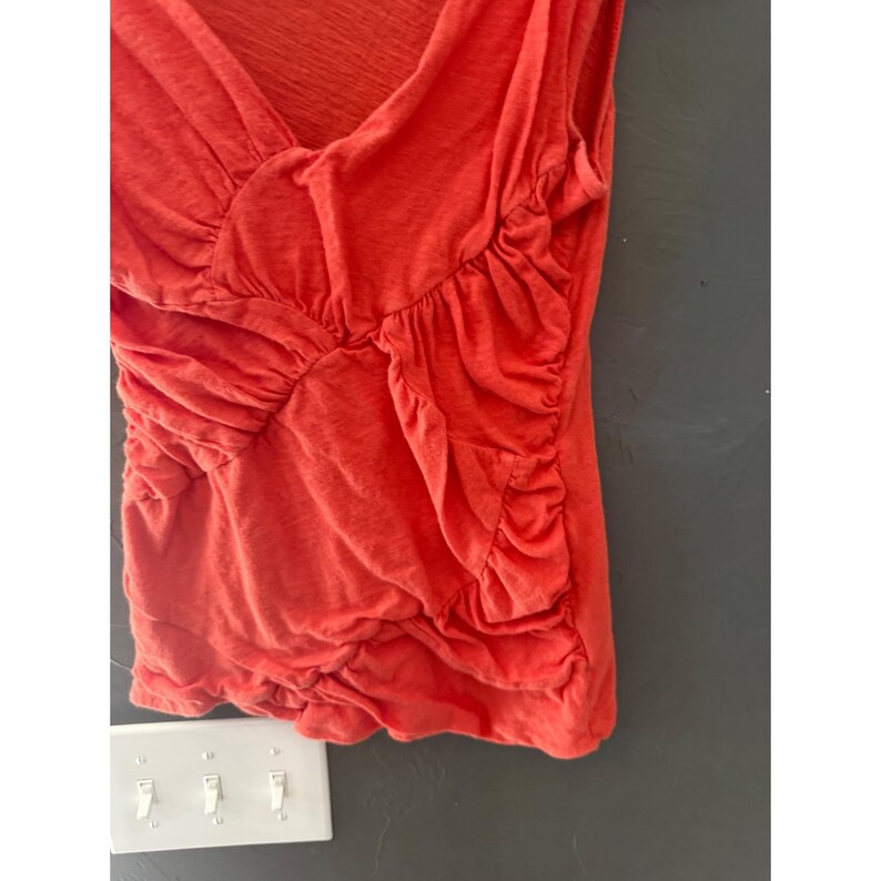 Deletta Anthropologie Y2k Orange Ruched V-Neck Cotton Slub Tank Top Small afbeelding 3
