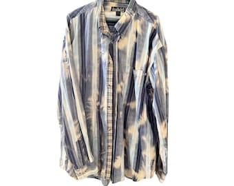 Cowboy Vintage 90s Men XXL Blue Striped Bleached Button Down Shirt Western Rodeo