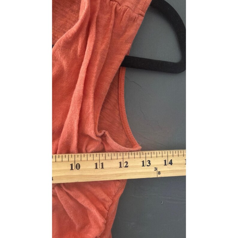 Deletta Anthropologie Y2k Orange Ruched V-Neck Cotton Slub Tank Top Small afbeelding 4