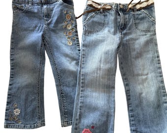 Girls Y2k Vintage 2000s Jeans Lot 2 Faded Glory OshKosh Floral Embroidered 4T
