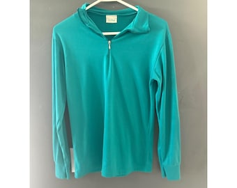 LL Bean Vintage 90s Teal Green Quarter Zip Pullover Long Sleeve Knit Top Size M