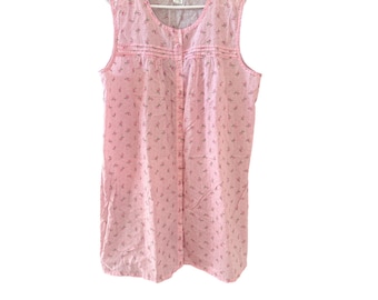 Eves Vintage 90s Pink Floral Polka Dot Sleeveless Cottage Nightgown XL WG05