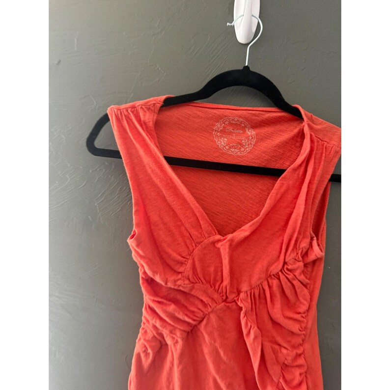 Deletta Anthropologie Y2k Orange Ruched V-Neck Cotton Slub Tank Top Small afbeelding 2