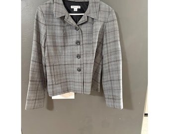 Pendleton Vintage Grey Plaid 100% Virgin Wool Button Front Blazer Jacket 12
