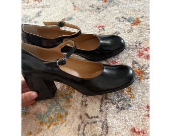 T. Savini Black Leather Mary Jane Block Heel Pumps Made in Italy Womens Size 6 B