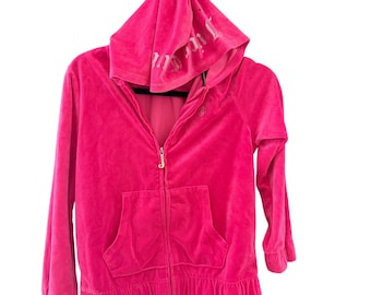 Juicy Couture Kids Hot Pink Velour Zip Up Hoodie Glitter Logo Size L 12-14 Y2K