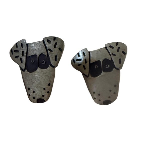 Artisan Sterling Silver Dog Face Stud Earrings Dalmatian Puppy Spotted Animal