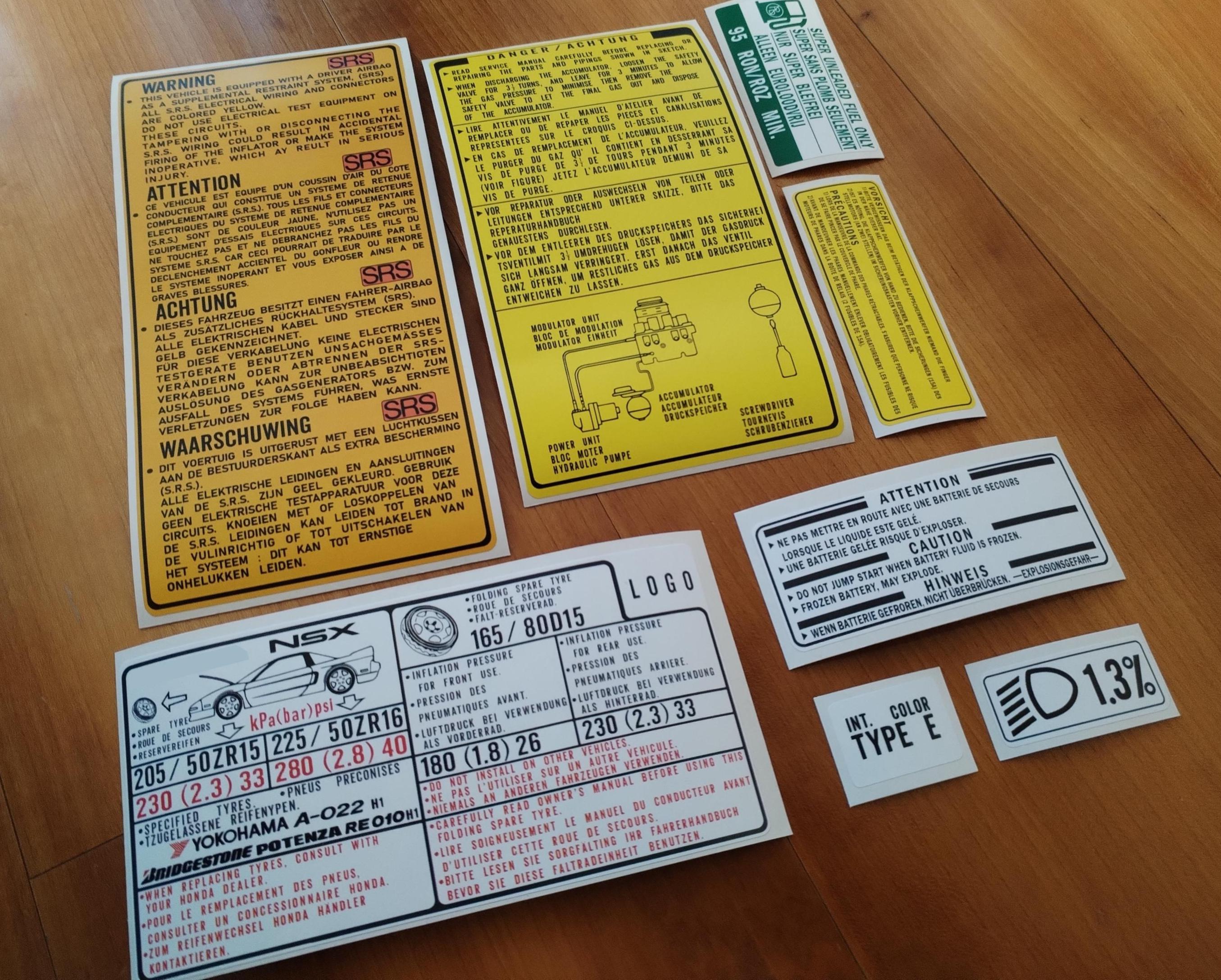 NSX NA1 C30A - Fits NSX Interior Front Bonnet Tyre Sticker - Aftermarket Decal