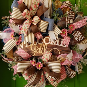 Welcome Yall Wreath | Country Wreath |Farmhouse Wreath | Pink Burlap Wreath | Everyday Wreath |Housewarming Wreath | Western Wreath |