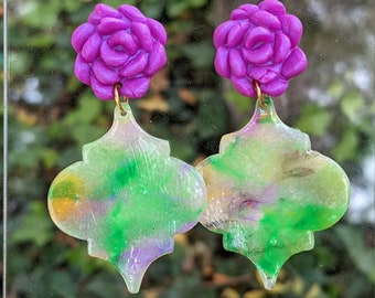 Tropical Dreams Collection • Statement Drops • Succulent Earrings • Polymer Clay Earrings • Handmade • Colorful Earrings • Unique Earrings