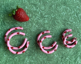 Strawberry Hoops • Polymer Clay Hoops • Handmade Earrings • Hoop Earrings • Statement Earrings • Cute Earrings • Custom Earrings