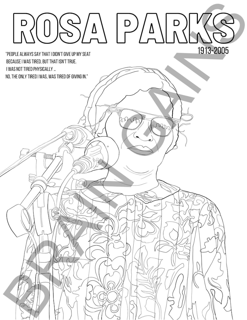 Rosa Parks Coloring Page Digital Download Printable brave Americans - Etsy