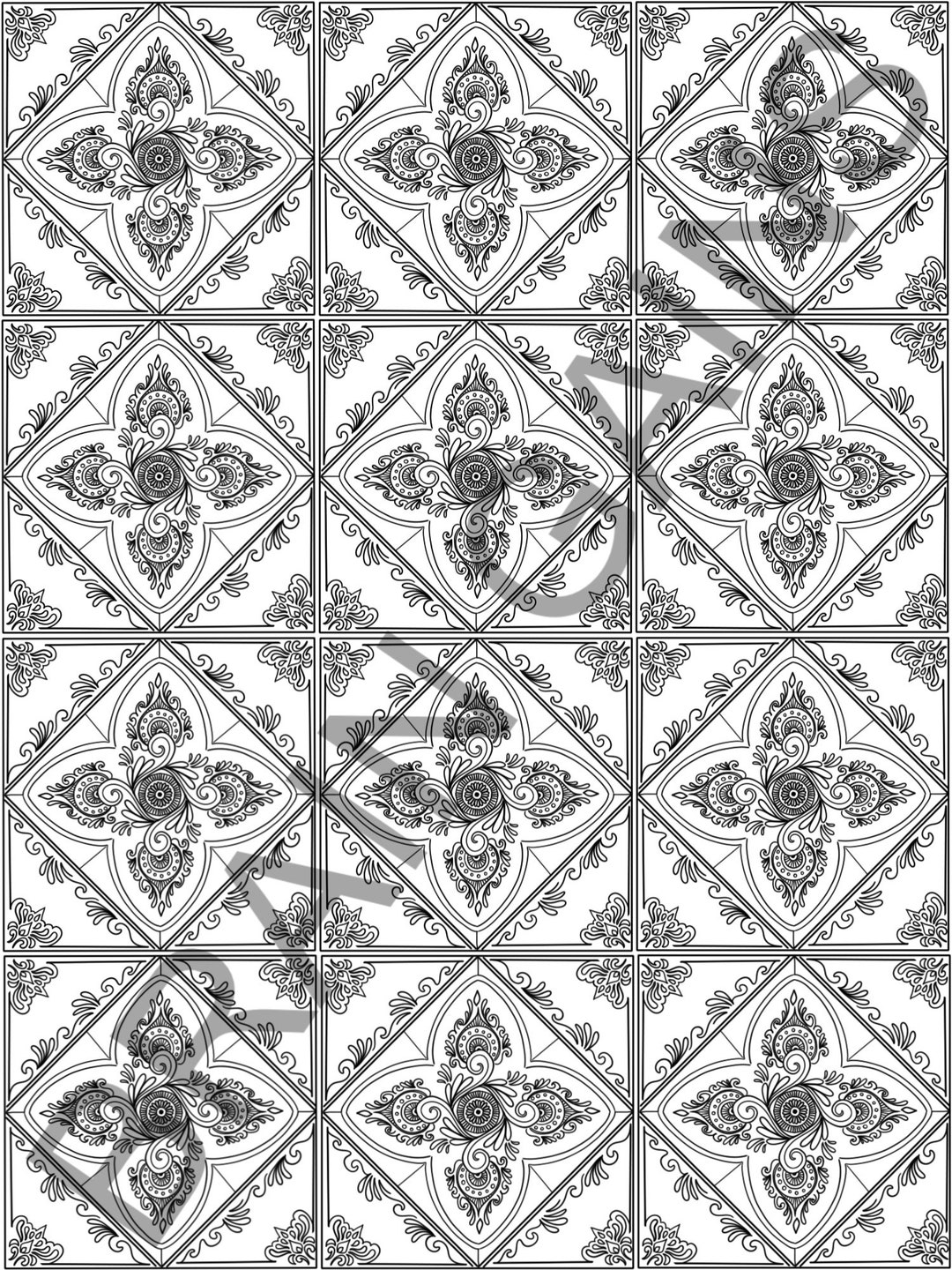 Tiles Mandala Design Intricate Coloring Page Digital Download Etsy